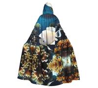 WHJSSF White-Golden Fish Prints Halloween Adult Hooded Cape Cloak For Role-Playing, Stage Costumes, Parties Easy Care