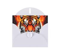 WHJSSF White Greeting Card Cool Tiger in Flame Prints 4x6in for Christmas, children's birthdays, Valentine's Day, wedding anniversaries, and party invitations