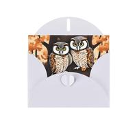 WHJSSF White Greeting Card Couple Owl Perch Tree Prints 4x6in for Christmas, children's birthdays, Valentine's Day, wedding anniversaries, and party invitations