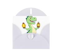 WHJSSF White Greeting Card Dinosaur holding a lantern Printed Perfect for Valentine's Day, Wedding Anniversary & Party Invitations