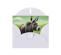 WHJSSF White Greeting Card Donkey on green meadow Prints 4x6in for Christmas, children's birthdays, Valentine's Day, wedding anniversaries, and party invitations