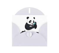 WHJSSF White Greeting Card Giant panda making phone call Printed Perfect for Valentine's Day, Wedding Anniversary & Party Invitations