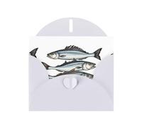 WHJSSF White Greeting Card Hand drawn three salted fish Prints 4x6in for Christmas, children's birthdays, Valentine's Day, wedding anniversaries, and party invitations
