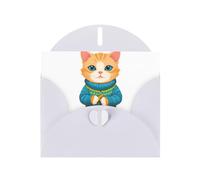 WHJSSF White Greeting Card Kitten knitting a sweater Prints 4x6in for Christmas, children's birthdays, Valentine's Day, wedding anniversaries, and party invitations