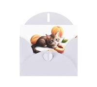 WHJSSF White Greeting Card Kitten lying on soft peaches Prints 4x6in for Christmas, children's birthdays, Valentine's Day, wedding anniversaries, and party invitations
