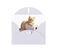 WHJSSF White Greeting Card Kitten playing on the toilet paper Prints 4x6in for Christmas, children's birthdays, Valentine's Day, wedding anniversaries, and party invitations