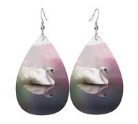 WHJSSF White Swan Prints Dangle Water Drop Earrings - Chic Faux Leather Drops for Festive & Everyday Style