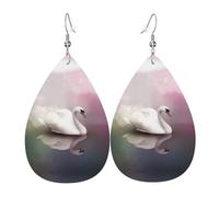 WHJSSF White Swan Prints Teardrop Leather Earrings - Stylish Dangle Drops for Women, Lightweight Jewelry with Silver-Plated Hooks, Vibrant Colors for Parties & Gifts