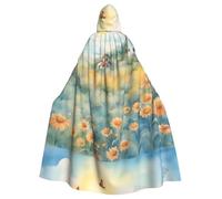 WHJSSF windmill in the sea of flowers Printing Halloween Adult Hooded Cape Cloak - Super Large Hooded Cloak No Zipper