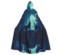WHJSSF Wolf Howling At Full Moon Prints Halloween Adult Hooded Cape Cloak - Super Large Hooded Cloak No Zipper
