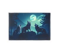 WHJSSF Wolf Howling At Full Moon Prints Placemats Set of 6 12x18in - Heavy-Duty Polyester Table Covers Built for Durability & Heat Resistance