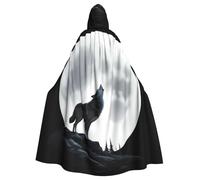 WHJSSF Wolf howling under the moonlight Prints Halloween Adult Hooded Cape Cloak with Bow Tie for Costume Parties, Cosplay