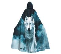 WHJSSF Wolf With Smoke Printing Halloween Adult Hooded Cape Super Large Hooded Cloak