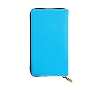 WHJSSF Women's Long Leather Wallet with Zipper Coin Pocket | Durable Faux Leather Organizer Gift For Mom Girlfriend Solid Color Light Blue Pattern
