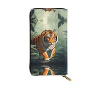WHJSSF Women's Long Leather Wallet with Zipper Coin Pocket | Durable Faux Leather Organizer Gift For Mom Girlfriend Tiger In The Jungle Pattern
