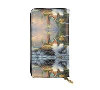 WHJSSF Women's Long Leather Wallet with Zipper Coin Pocket | Large Capacity Clutch Purse For Cards Cash Checkbook Coast Wave And Lighthouse Pattern
