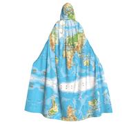 WHJSSF World Map Prints Hooded Cloak - Long Halloween Throw, Cozy Costume Layer with Drawstring