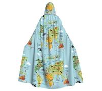 WHJSSF World Map Prints Hooded Cloak - Long Halloween Throw, Cozy Costume Layer with Drawstring