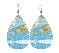 WHJSSF World Map Prints Teardrop Leather Earrings - Lightweight Dangle Earrings for Women, Vivid Color Faux Leather Drops with Silver Plated Hooks, Stylish Accessories for Parties & Gifts