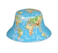WHJSSF World Map Reflective Bucket Hat - Double Sided Sun Protection for Outdoor Adventures Black