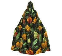 WHJSSF Yellow Tulips Pattern Prints Halloween Adult Hooded Cape Cloak - Super Large Hooded Cloak No Zipper