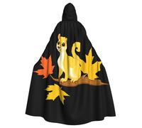 WHJSSF Yellow Weasel On Maple Leaf Prints Halloween Adult Hooded Cape Cloak For Role-Playing, Stage Costumes, Parties Easy Care