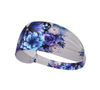 WHJWXC Blue Purple Flower Butterfly Printing Elastic Exercise Headband Head Tie,Headband for Men and Women,Hair Band for Yoga Fitness