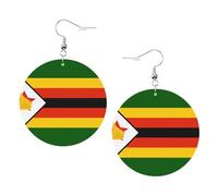 WHJWXC Leather Round Earrings for Women - Trendy and Stylish Accessories for Parties and Holidays Flag of Zimbabwe Prints
