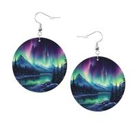 WHJWXC Leather Round Earrings for Women - Trendy and Stylish Accessories for Parties and Holidays Northern Lights Painting Prints