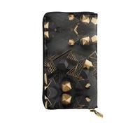 WHJWXC Leather Wallet 7.48 x 4.13 in - Stylish and Durable Wallet for Women with Multiple Compartments and Zipper Design black and gold plaid Printing, Black, One Size