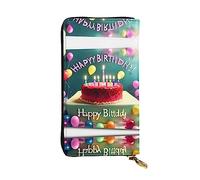 WHJWXC Leather Wallet 7.48 x 4.13 in - Stylish and Durable Wallet for Women with Multiple Compartments and Zipper Design Happy Birthday Beautiful Pattern, Black, One Size