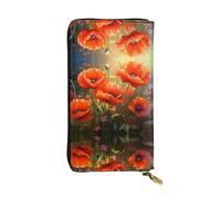 WHJWXC Leather Wallet 7.48 x 4.13 in - Stylish and Durable Wallet for Women with Multiple Compartments and Zipper Design poppy flowers1 Pattern, Black, One Size