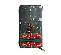 WHJWXC Leather Wallet 7.48 x 4.13 in - Stylish and Durable Wallet for Women with Multiple Compartments and Zipper Design Round Ball Christmas Tree Pattern, Black, One Size