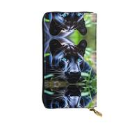 WHJWXC Leather Wallet 7.48 x 4.13 in - Stylish and Durable Wallet for Women with Multiple Compartments and Zipper Design Panther With Blue Eyes Pattern, Black, One Size