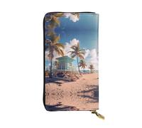 WHJWXC Leather Wallet 7.48 x 4.13 in - Stylish and Durable Wallet for Women with Multiple Compartments and Zipper Design Miami Beach, Florida Printing, Black, One Size