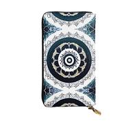 WHJWXC Leather Wallet 7.48 x 4.13 in - Stylish and Durable Wallet for Women with Multiple Compartments and Zipper Design Black and White Round Totem Printing, Black, One Size