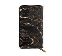 WHJWXC Leather Wallet 7.48 x 4.13 in - Stylish and Durable Wallet for Women with Multiple Compartments and Zipper Design Black Gold Marble Printing, Black, One Size