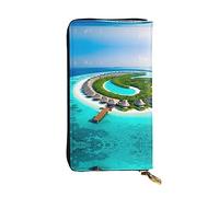 WHJWXC Leather Wallet 7.48 x 4.13 in - Stylish and Durable Wallet for Women with Multiple Compartments and Zipper Design Maldives Scenery Printing, Black, One Size