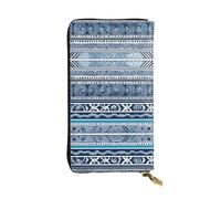 WHJWXC Leather Wallet 7.48 x 4.13 in - Stylish and Durable Wallet for Women with Multiple Compartments and Zipper Design Blue Polynesian Maori Tribal Pattern Printing, Black, One Size