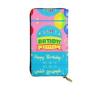 WHJWXC Leather Wallet 7.48 x 4.13 in - Stylish and Durable Wallet for Women with Multiple Compartments and Zipper Design Happy Birthday Balloon Pattern, Black, One Size