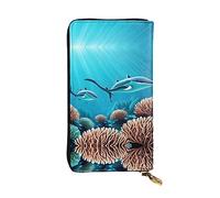 WHJWXC Leather Wallet 7.48 x 4.13 in - Stylish and Durable Wallet for Women with Multiple Compartments and Zipper Design Deep Sea Whales Printing, Black, One Size