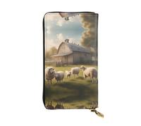 WHJWXC Leather Wallet 7.48 x 4.13 in - Stylish and Durable Wallet for Women with Multiple Compartments and Zipper Design Lots of cute sheep Printing, Black, One Size