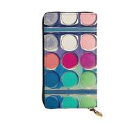 WHJWXC Leather Wallet 7.48 x 4.13 in - Stylish and Durable Wallet for Women with Multiple Compartments and Zipper Design Round color palette Printing, Black, One Size