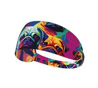 WHJWXC Multiple Dogs Pop Art Pugs Printing Elastic Exercise Headband Head Tie,Headband for Men and Women,Hair Band for Yoga Fitness