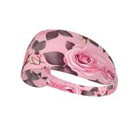 WHJWXC Pretty Pink Roses Pattern Elastic Exercise Headband Head Tie,Headband for Men and Women,Hair Band for Yoga Fitness