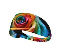 WHJWXC Rainbow Rose Pattern Elastic Exercise Headband Head Tie,Headband for Men and Women,Hair Band for Yoga Fitness