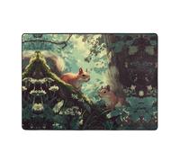 WHJWZY Carpet 80x58 in - Flannel Area Rug for Living Room, Office, and More Squirrels in The Forest Printing