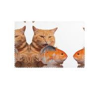 WHJWZY Cat Eating Fish Pattern Placemats for Dining Table 6-Piece Set Table mat 12x18 in for Kitchen Dining Decoration Washable Easy to Clean