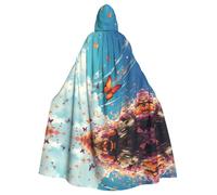 WHJWZY Colorful butterflies flying all over the sky Pattern aldult Halloween Hooded Cloak for men and womenused for parties prom