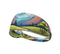 WHJWZY Elastic Exercise Headband - Soft and Breathable Headband for Running, Cycling, Yoga, and More Green Mountains and Clear Waters Printed